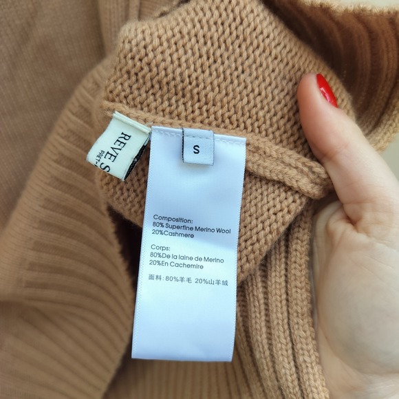 Reve Studio Camel Tan Mock Neck Long Sleeve Wool Cashmere Knit Sweater - Picture 4 of 8